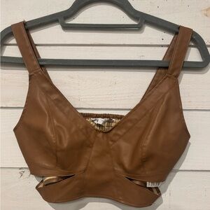 Zara Brown Faux Leather Crop Top in size small